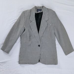 VTG Black and White Checkered Sparkle Studded Front Longline Blazer